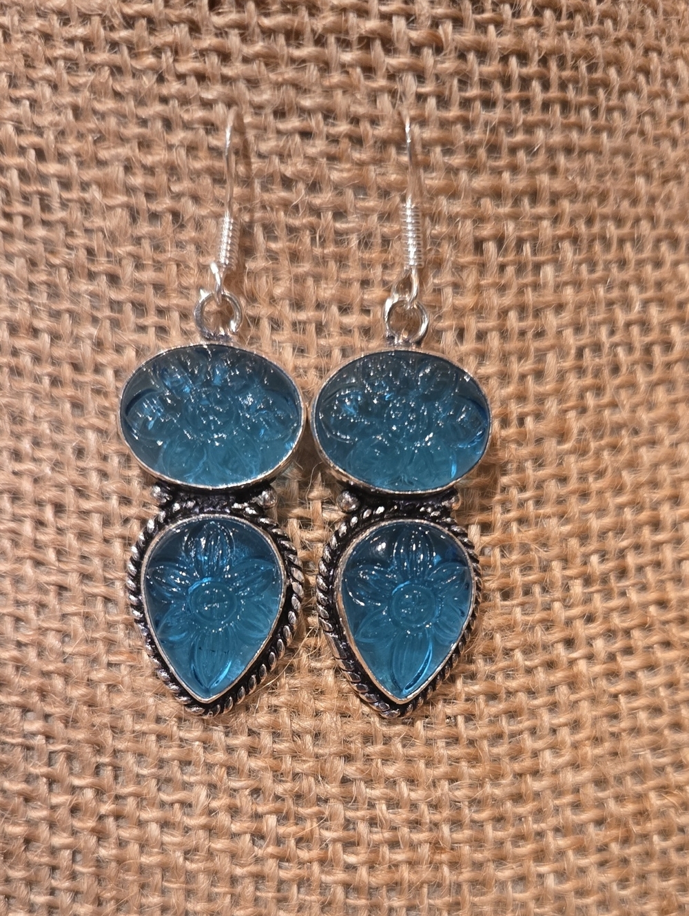 Blue Floral Teardrop Dangle Earrings - Women Jewelry